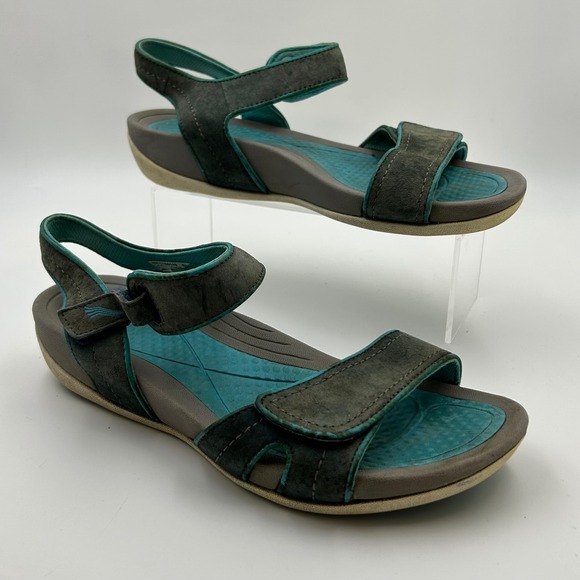 Dansko Shoes - Dansko Sandals Women 40 Grey Teal Leather Adjustable Straps Gorpcore Hiking 4601